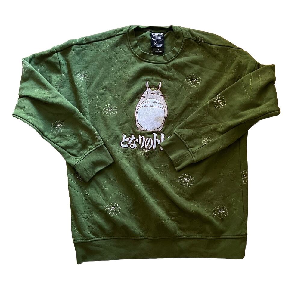 Studio Ghibli My Neighbor Totoro Embroidered Floral Sweatshirt Small Green